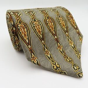Pierre Balmain Tie Silk Gray Gold Baroque 4" Wide 57" Long Italy